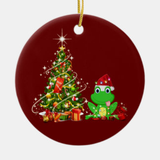 Décoration En Céramique Grenouille avec LUMIÈRE Casquette Noël