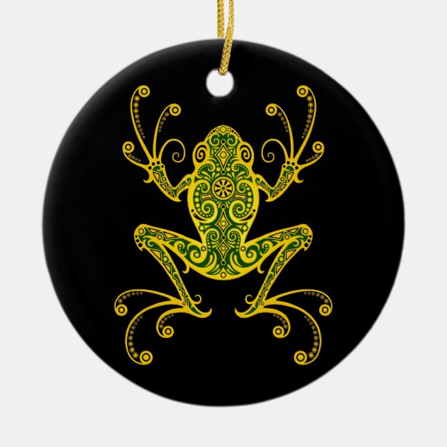 Décoration En Céramique Grenouille d'arbre verte et noire complexe (Devant)