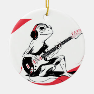 Décoration En Céramique Grenouille de guitare – Art animal musique cool