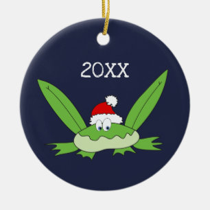 Décoration En Céramique Grenouille Doodle avec chapeau de Noël