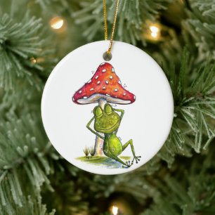 Décoration En Céramique Grenouille fantaisiste endormie sous un champignon