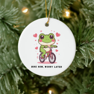 Décoration En Céramique Grenouille Mignonne à Vélo Cadeau Drôle pour les