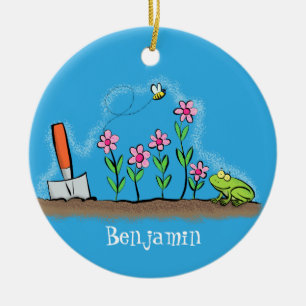 Décoration En Céramique Grenouille mignonne et abeille dans le jardin dess