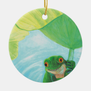 Décoration En Céramique Grenouille verte sous Pad Lily