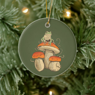 Décoration En Céramique Grenouille vintage aux champignons Cottagecore