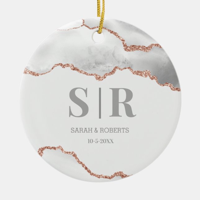 Décoration En Céramique Grey Geode Agate Couples Monogrammed Christmas (Devant)