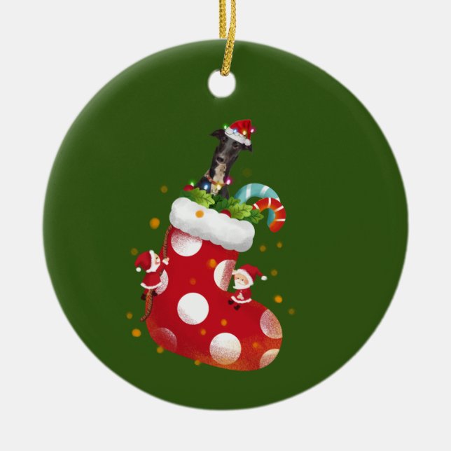 Décoration En Céramique Greyhound avec lumière Casquette Noël (Devant)