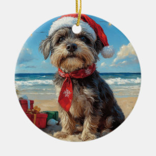 Décoration En Céramique Griffon à poil dur Korthals Noël Plage