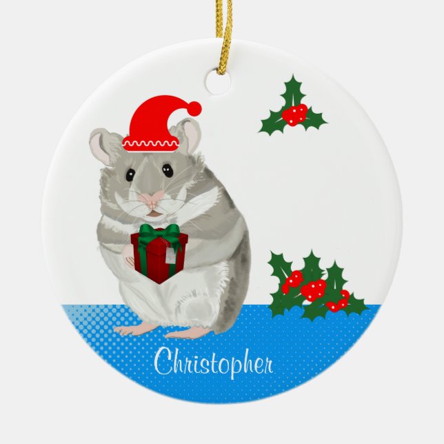 Décoration En Céramique Gris Hamster personnalisé Noël (Devant)