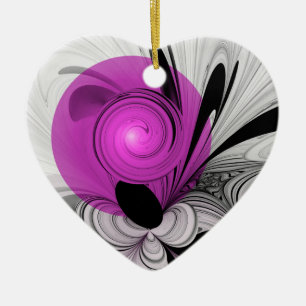 Décoration En Céramique Gris Noir Abstrait Avec Art Fractal Magenta