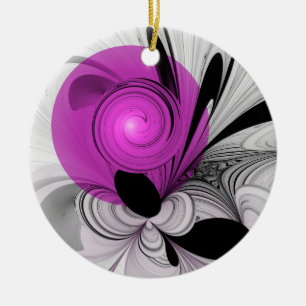 Décoration En Céramique Gris Noir Abstrait Avec Art Fractal Magenta
