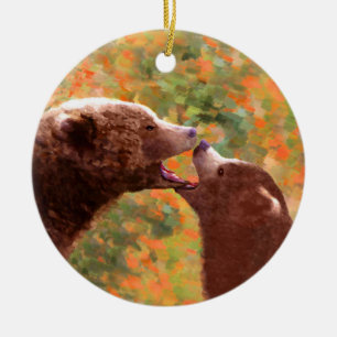Décoration En Céramique Grizzly Bear Mom and Cub Painting - Wildlife Art
