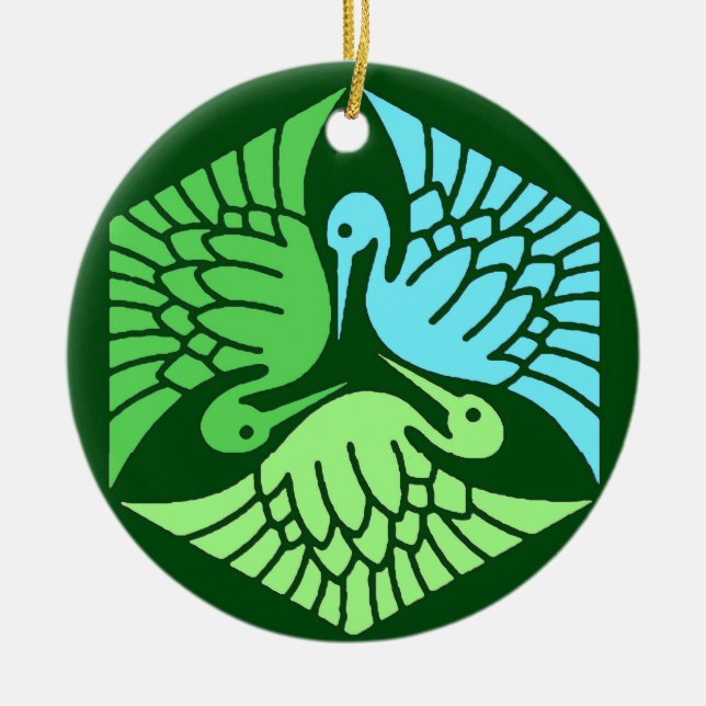 Décoration En Céramique Grues japonaises, Jade Green et Bleu clair (Devant)