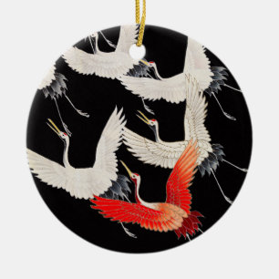 Décoration En Céramique Grues volantes : Japonais Bird Kimono Art