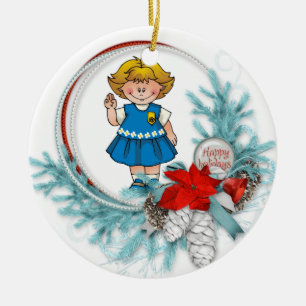Décoration En Céramique Guirlande bleue de pin de cheveux blonds de