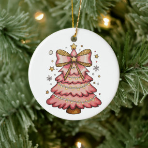 Décoration En Céramique Guirlande de Noël rose arbre coquette aquarelle