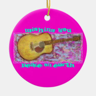 Décoration En Céramique guitare acoustique patina jaune Paix sur Terre