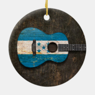 Décoration En Céramique Guitare acoustique rayée et utilisée de drapeau