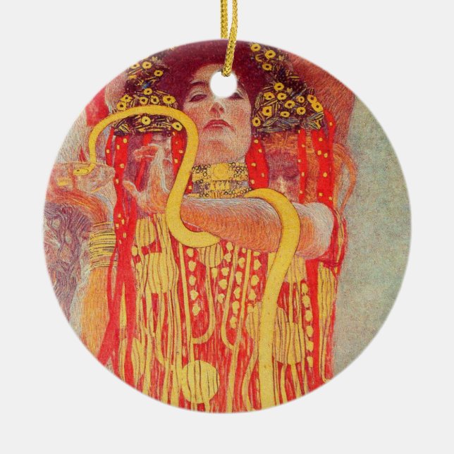Décoration En Céramique Gustav Klimt Red Woman Gold Snake Peinture (Devant)