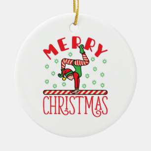 Décoration En Céramique Gymnastique Elfe de Noël sur poutre