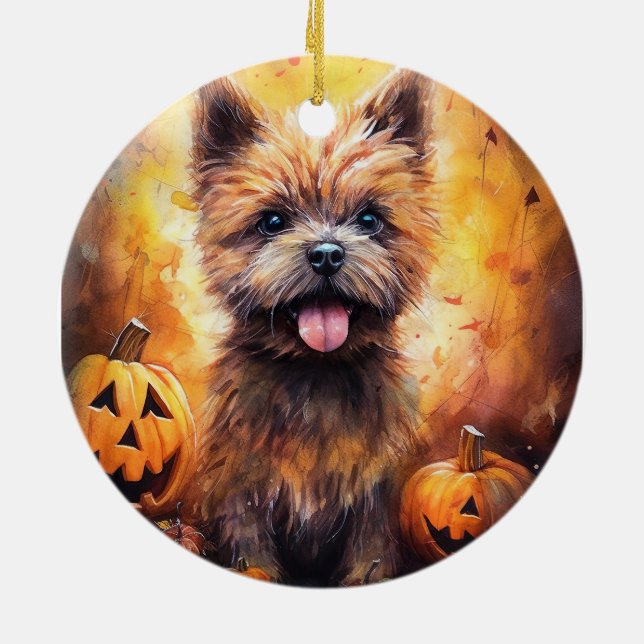 Décoration En Céramique Halloween Cairn Terrier Avec La Peur Citrouille (Dos)