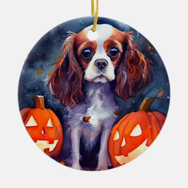 Décoration En Céramique Halloween Cavalier King Charles Spaniel Pumpkins (Devant)