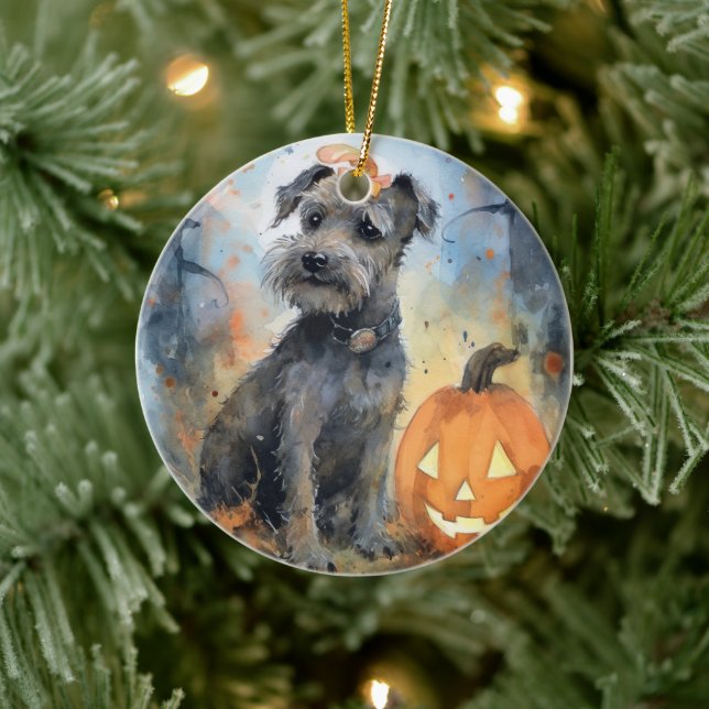 Décoration En Céramique Halloween Chesapeake Bay Terrier Avec Citrouilles (Arbre)