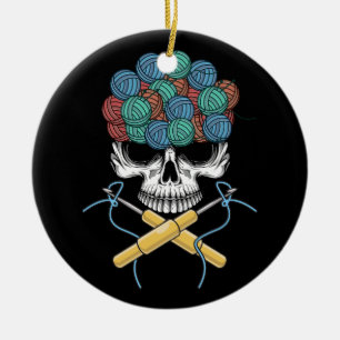 Décoration En Céramique Halloween Crâne Crochet Lover Yarn Funny Skeleton
