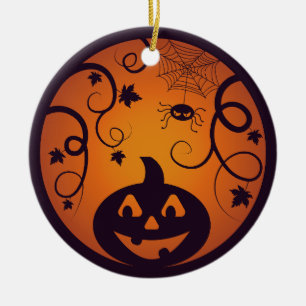 Décoration En Céramique Halloween Jack-o'-lantern citrouille visage et ara