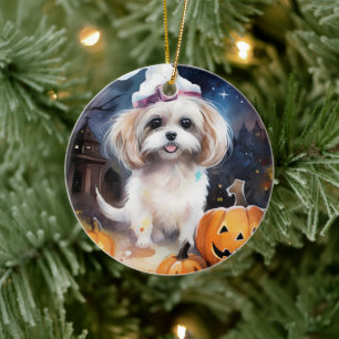 Décoration En Céramique Halloween Malti Tzu avec citrouilles effrayant