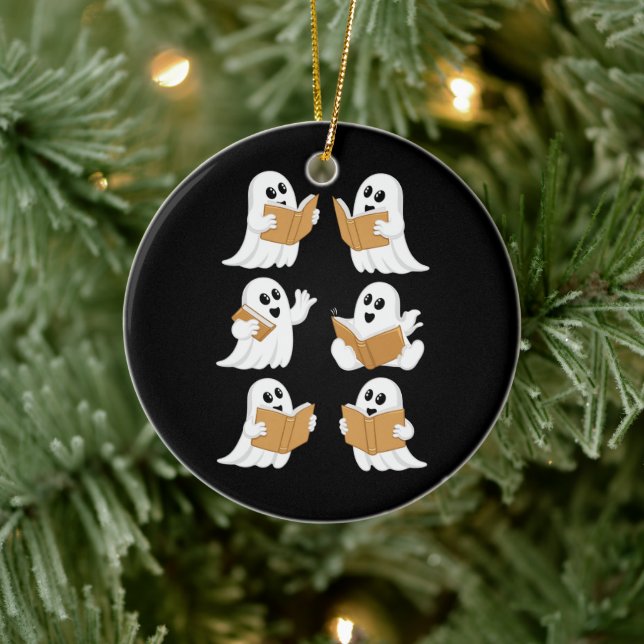 Décoration En Céramique Halloween Professeur Ghost Lecture Livres Librairi (Arbre)