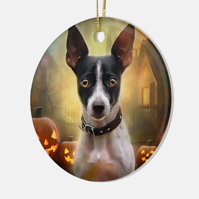 Décoration En Céramique Halloween Rat Terrier Avec La Peur Citrouille (Gauche)