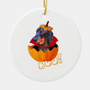 Décoration En Céramique Halloween Saucisson Chien Boo Citrouille Dachshund