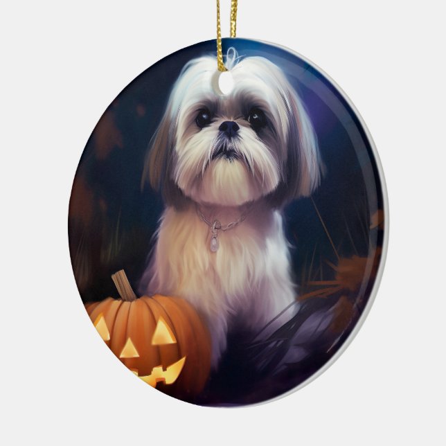 Décoration En Céramique Halloween Shih Tzu Avec La Peur Citrouille (Gauche)