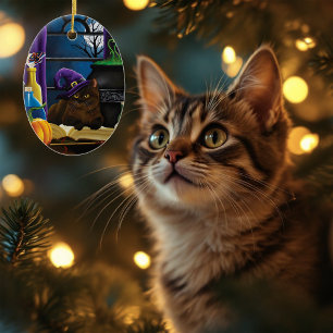 Décoration En Céramique Halloween sorcière chat violet magie