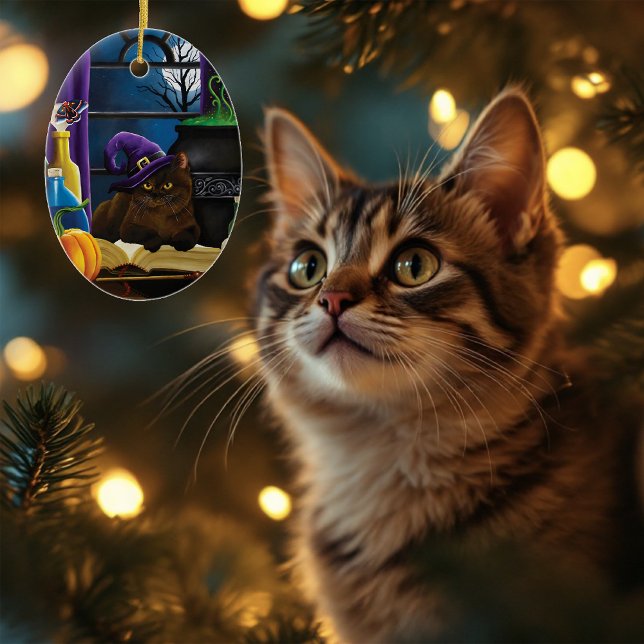 Décoration En Céramique Halloween sorcière chat violet magie (Créateur téléchargé)