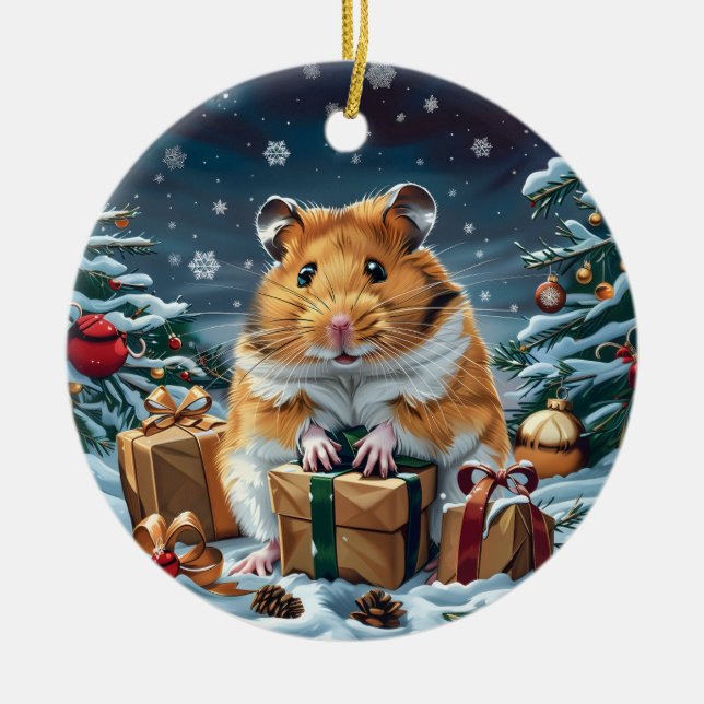 Décoration En Céramique Hamster Avec Cadeaux Noël (Devant)