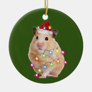 Décoration En Céramique Hamster Avec Lumières Casquettes Noël