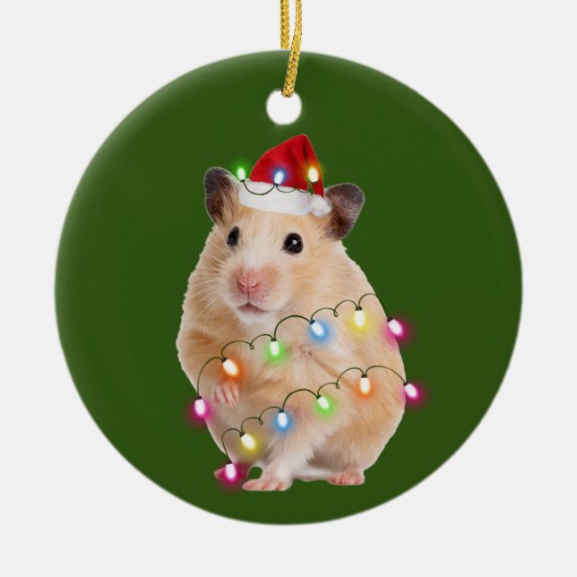 Décoration En Céramique Hamster Avec Lumières Casquettes Noël (Devant)