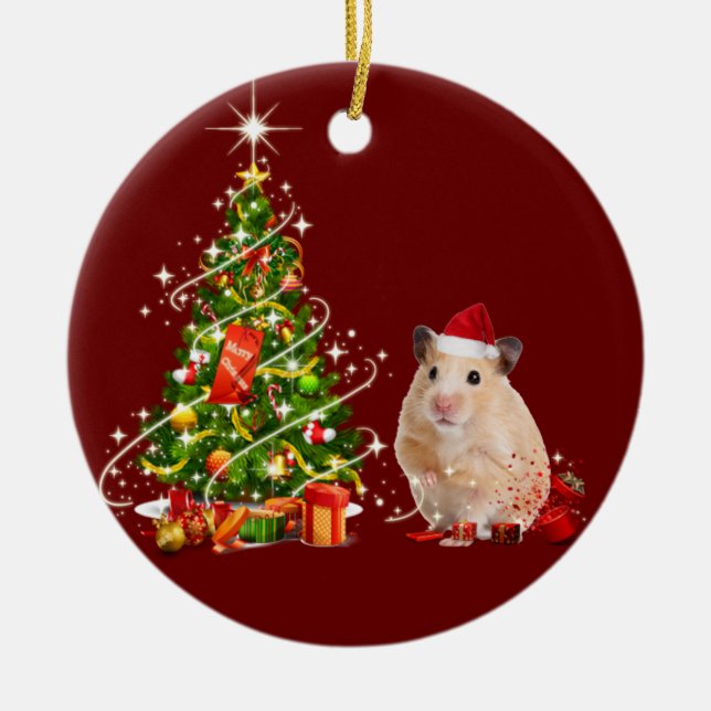 Décoration En Céramique Hamster Avec Scafés Casquettes Noël (Devant)