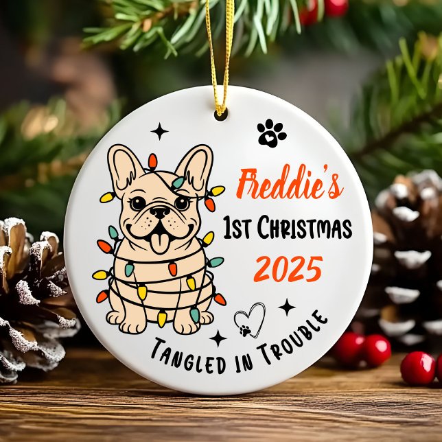 Décoration En Céramique Hand Drawn French Bulldog Ceramic Christmas (Hand drawn custom French Bulldog Ceramic Christmas Ornament)
