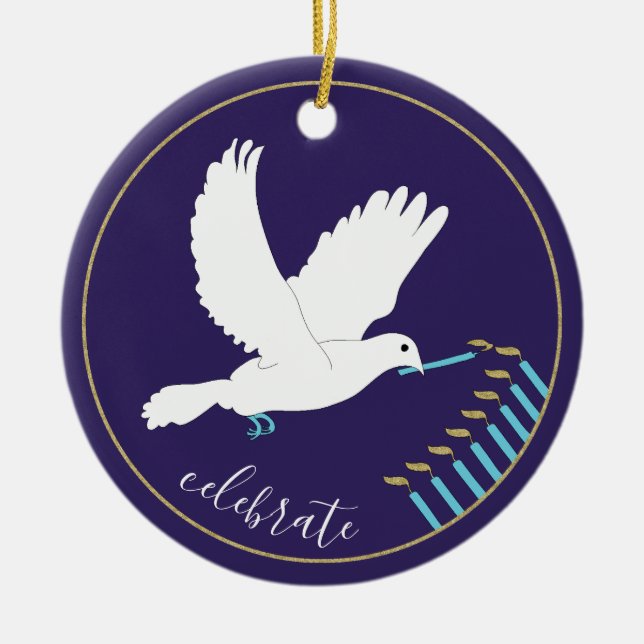 Décoration En Céramique Hanoukka "DoveLightsMenorah"/Ornement du cercle (Devant)