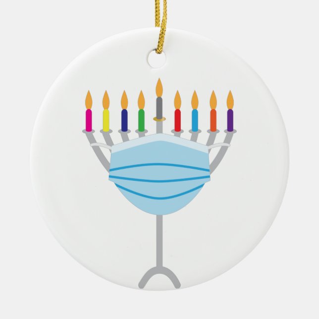 Décoration En Céramique Hanoukka Menorah avec masque facial (Devant)