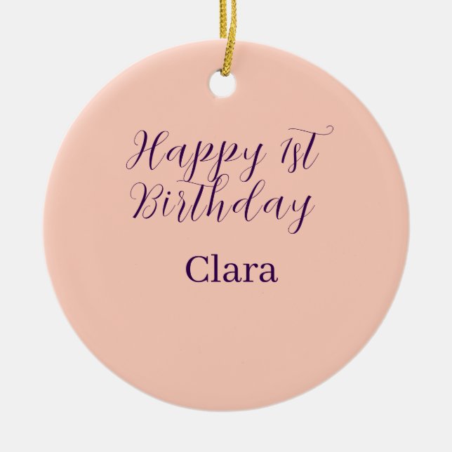 Décoration En Céramique Happy 1st birthday orange purple boho retro name  (Devant)
