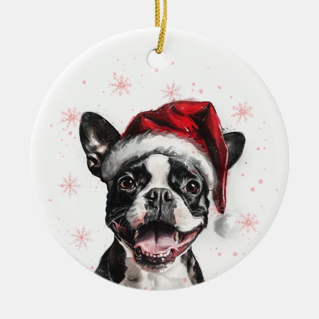 Décoration En Céramique Happy Boston Terrier Dog Christmas Personalized (Devant)