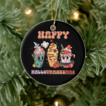 Décoration En Céramique Happy HalloThanksMas Funny Dark<br><div class="desc">Happy HalloThanksMas Coupes de café chaud sur un ornement.</div>