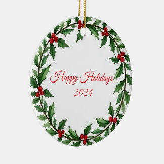 Décoration En Céramique Happy Holidays 2024 | Christmas Wreath Ornament