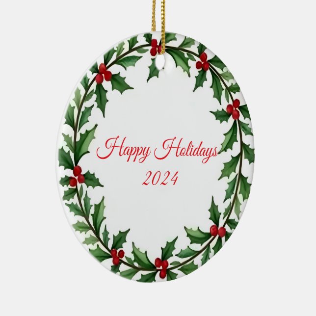 Décoration En Céramique Happy Holidays 2024 | Christmas Wreath Ornament (Droite)