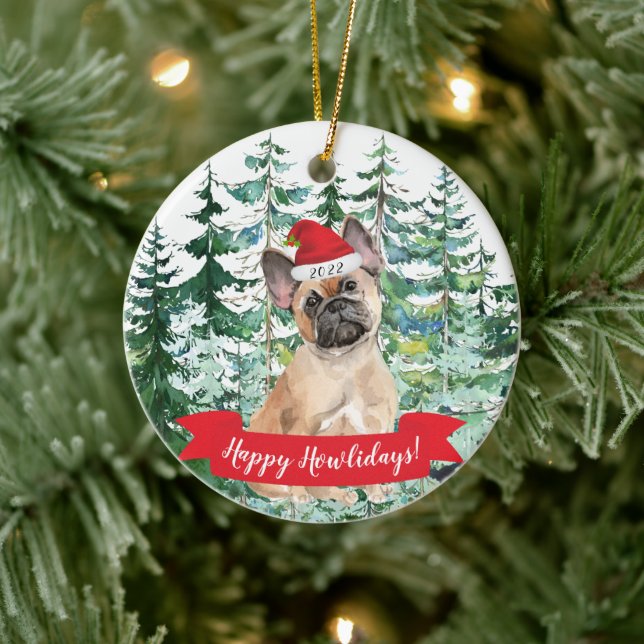Décoration En Céramique Happy Howlidays French Bulldog Chien Noël Ornam (Arbre)