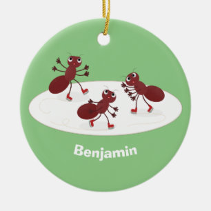 Décoration En Céramique Happy red ants ice skating cartoon